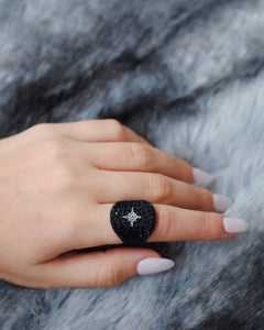 Black Mesh Ring, Black Statement Ring, Black Swarovski Ring, Black Ring, Black Star Ring,- Topaz Jewelry
