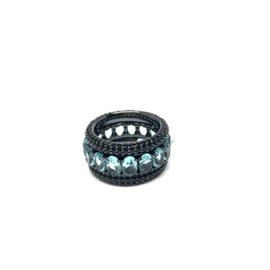 Oxidized Sterling Silver Black Pave Stack Ring,Aqua Crystal Ring, - Topaz Jewelry