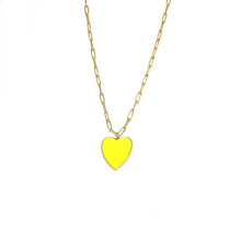 Load image into Gallery viewer, Yellow  Enamel Heart Necklace,Gold Vermeil Links Chain,Color Heart Necklace,Topaz Jewelry
