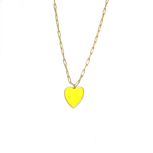 Yellow  Enamel Heart Necklace,Gold Vermeil Links Chain,Color Heart Necklace,Topaz Jewelry