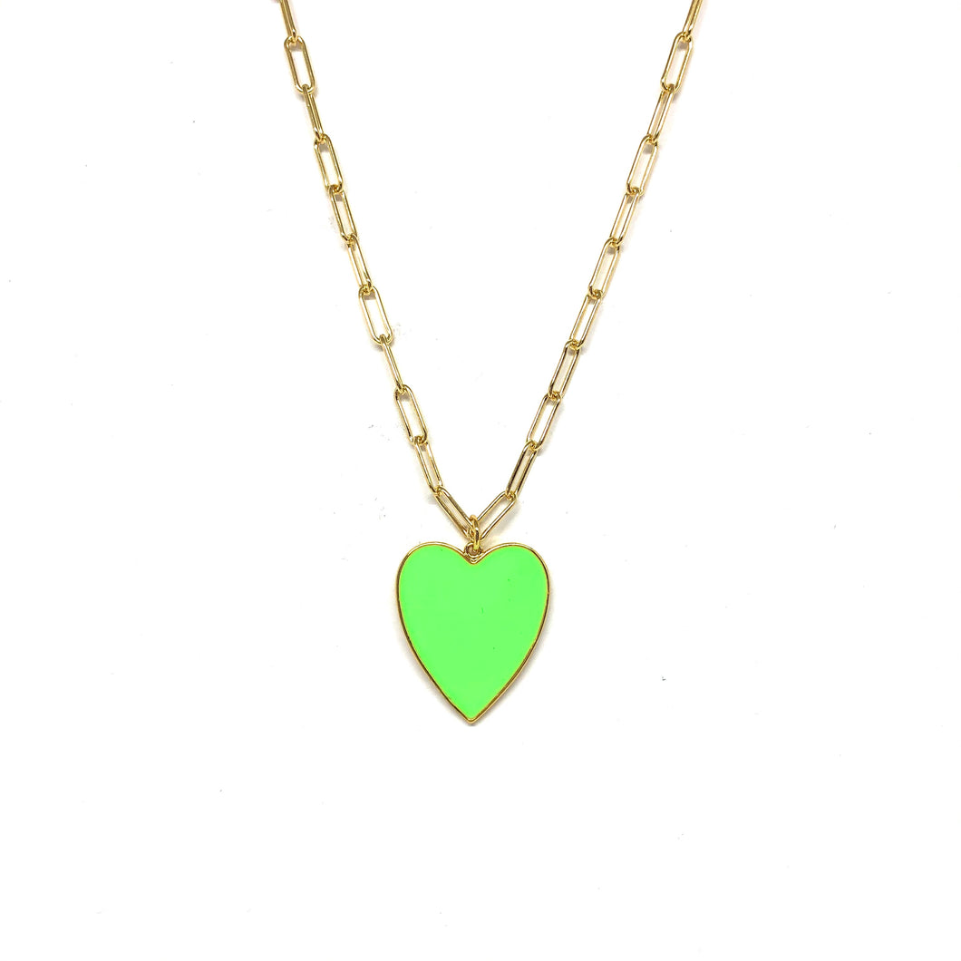 Gold Vermeil Link Chain,Enamel Green Enamel Heart,Topaz Jewelry