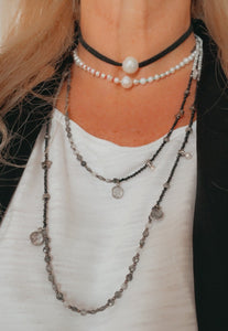 Black Choker, Pearl Choker,Topaz Jewelry