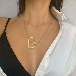 Sideway Letter B Necklace, Personalized Letter B Necklace, Large Letter B Necklace, Stainless Steel B Necklace, Topaz Jewelry