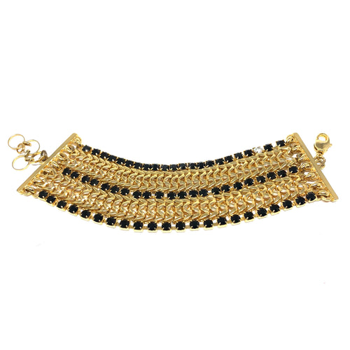 Black ,Gold Zigzag Bracelet ,Gold Black Statement Bracelet- Topaz Jewelry