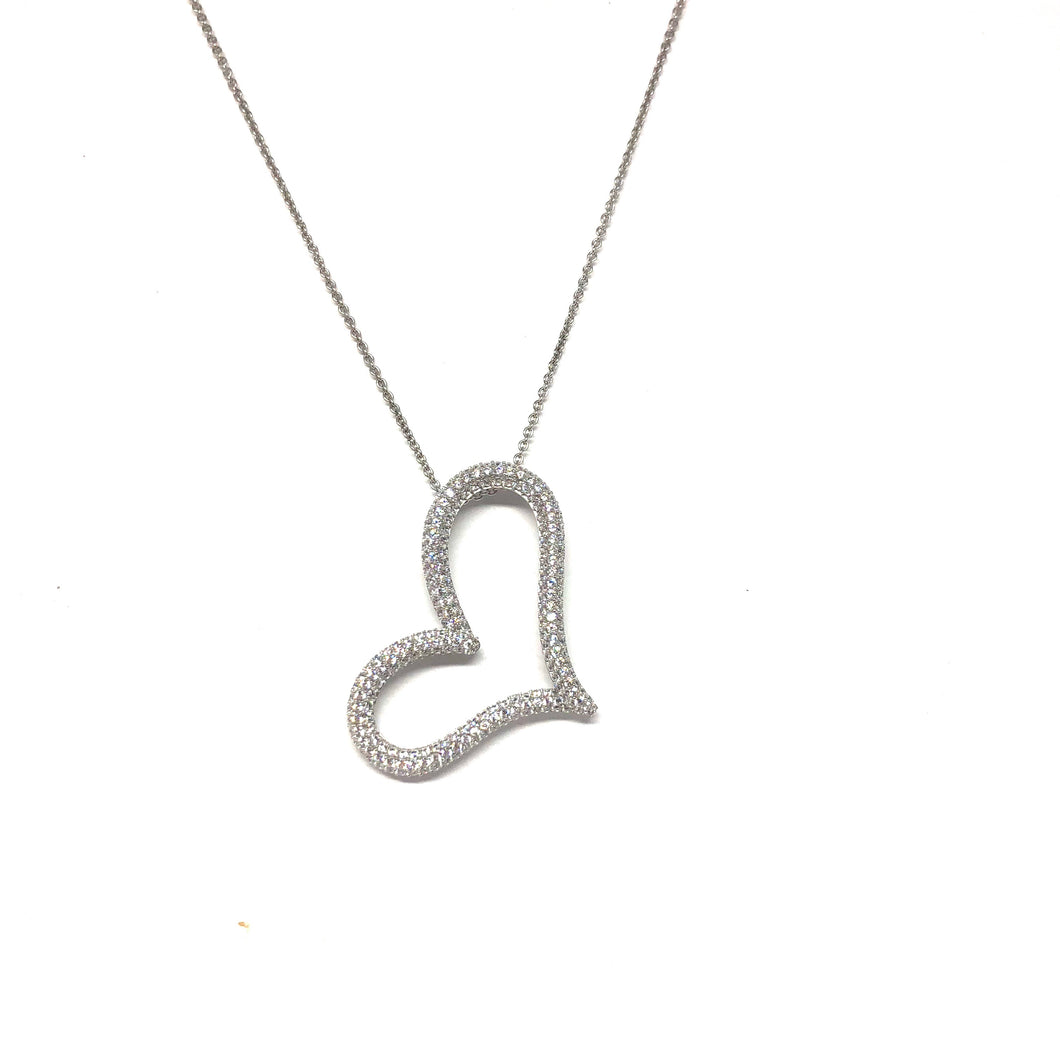 Large Open Heart Necklace,Pave Heart Necklace - Topaz Jewelry