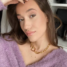 Load image into Gallery viewer, Chunky Gold Plated Links Necklace,Gold Heart Clasp,Statement Links Necklace Topaz Jewelry
