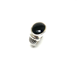 Textured Sterling Silver Oval Onyx Ring - Topaz  Jewelry