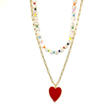 Load image into Gallery viewer, Red Enamel Heart Necklace,Gold Vermeil Links Chain,Color Heart Necklace,Topaz Jewelry
