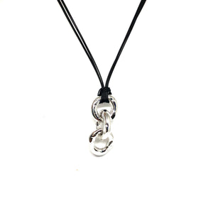 Black Leather Magnet Clasp Necklace,Triple Links Necklace - Topaz Jewelry