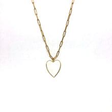 Load image into Gallery viewer, White Enamel Heart Necklace,Gold Vermeil Paperclip Chain White Heart Necklace,Topaz Jewelry
