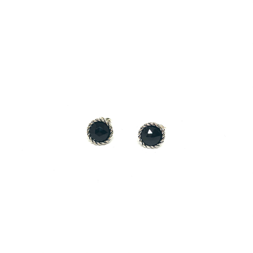 Black Onyx Stud Earrings, Black Onyx Twisted Rope Frame Earrings, Topaz Jewelry