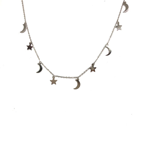 Sterling Silver Star Moon Necklace,Star Moon Charms Necklace  - Topaz Jewelry
