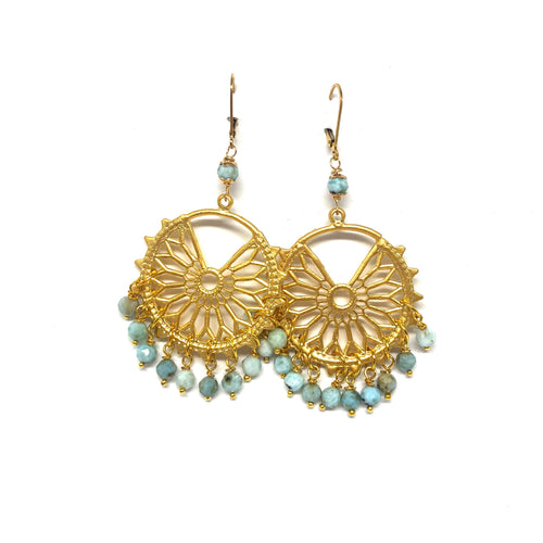 Larimar Earrings ,Gold Plated Statement Earrings Larimar Stones - Topaz Jewelry