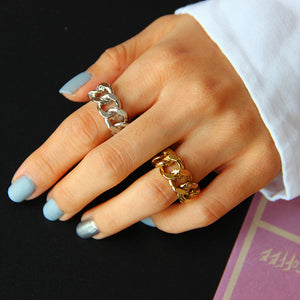 Gold Plated Chain Ring ,Link Chain Adjustable Ring, Topaz Jewelry 