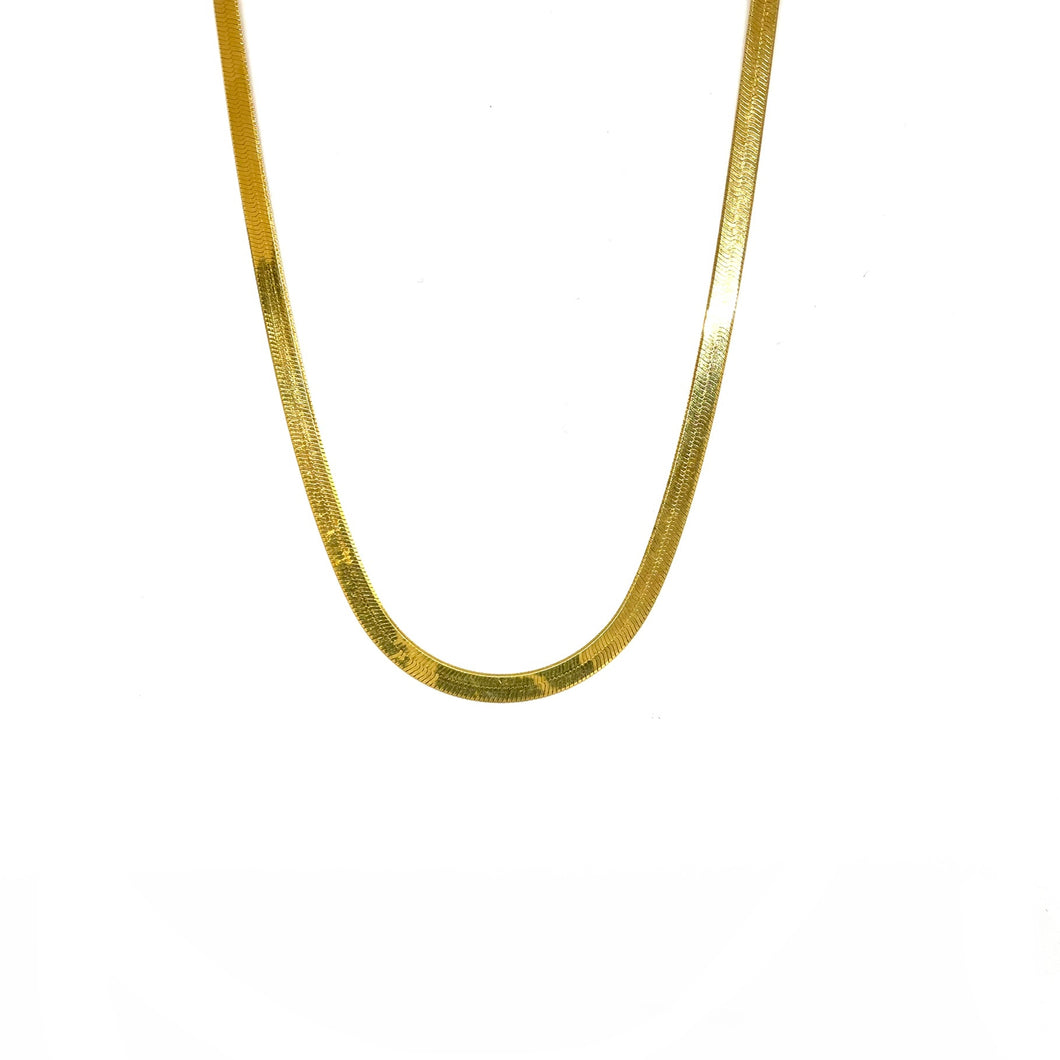 Harringbone Gold Flat Necklace,Flat Shiny Gold Snake Necklace,Topaz Jewelry