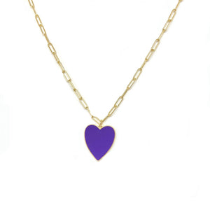Purple Enamel Heart Necklace,Gold Vermeil Links Chain,Color Heart Necklace,Topaz Jewelry
