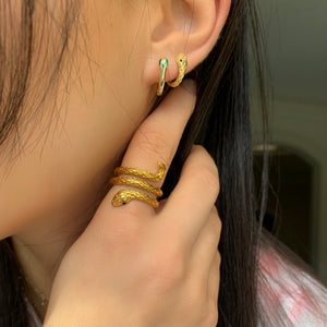 Gold Vermeil Snake Huggies ,Green Eyes Gold Vermeil Snake Hoop Earrings,Topaz Jewelry