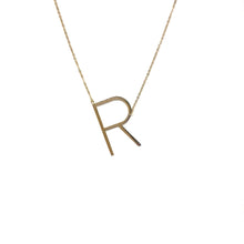 Load image into Gallery viewer, Sideway Letter R Necklace, Personalized Letter R Necklace, Large Letter R Necklace, Stainless Steel Sideway R Necklace Topaz Jewelry
