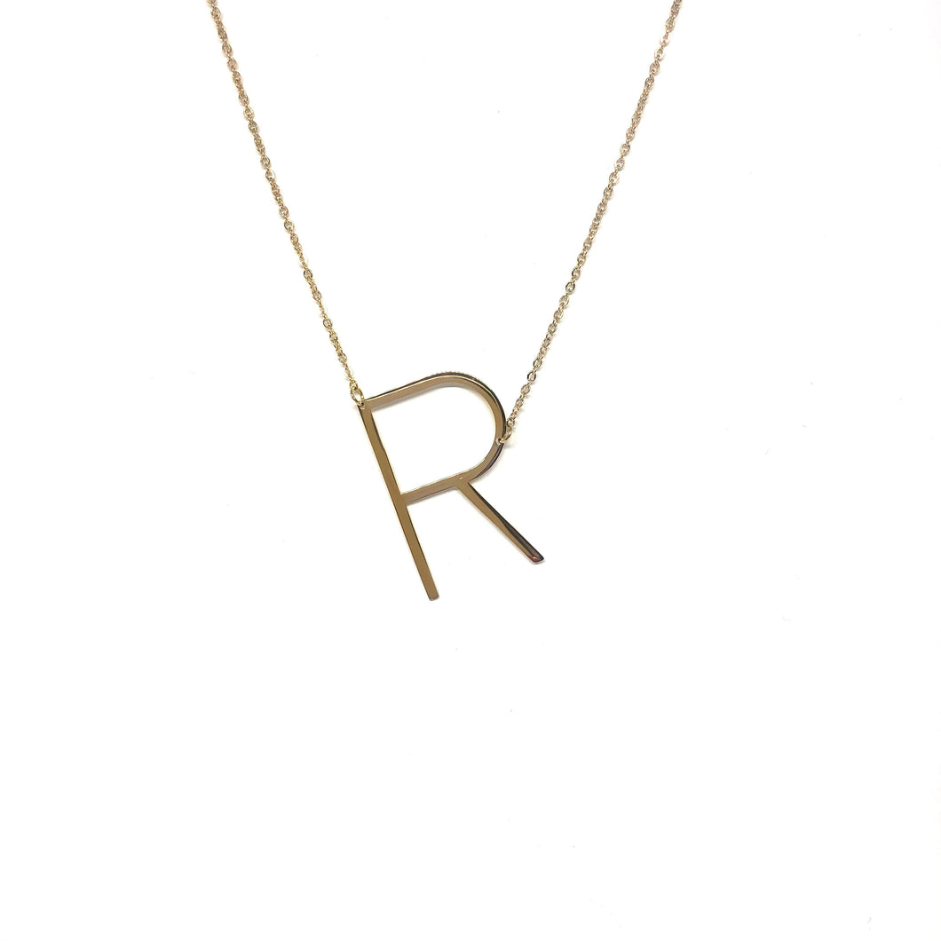 Sideway Letter R Necklace, Personalized Letter R Necklace, Large Letter R Necklace, Stainless Steel Sideway R Necklace Topaz Jewelry