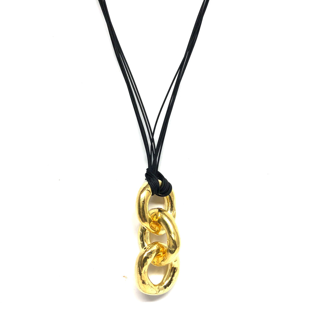 Black Leather Magnet Clasp Necklace,Triple Links Necklace - Topaz Jewelry
