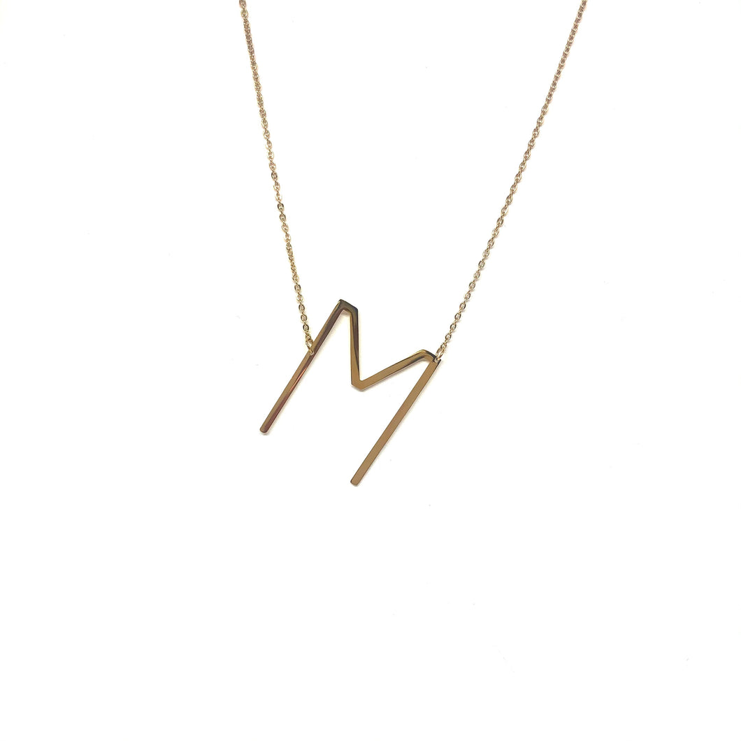 Large Sideway Letter M Necklace,Stainless Steel M Necklace,Topaz Jewelry