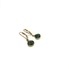 Load image into Gallery viewer, Green Emerald Pear Shape Earrings, Gold Filled Leaver Back Green Earrings, Topaz Jewelry
