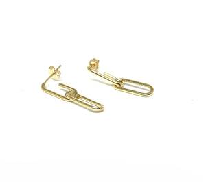 10K Yellow Gold Paperclip Stud Earrings,Gold Paper Clip Earrings,Topaz Jewelry 