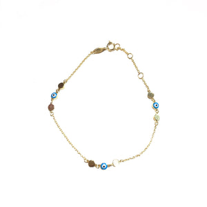 10K Solid Gold Evil Eye Bracelet,Topaz Jewelry