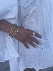 Stainless Steel Link Bracelet,Gold Links Bracelet,Textured Bracelet,Topaz Jewelry
