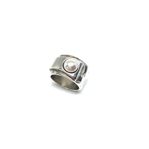 Sterling Silver Plated Statement Ring, Silver Pearl Statement Ring, Topaz Jewelry