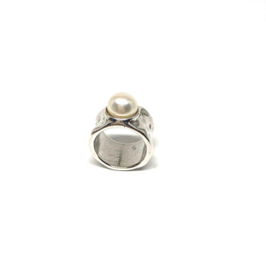 Silver Statement Ring, Large Pearl Ring, Pearl Statement Ring, Chunky Pearl Ring ,Topaz Jewelry