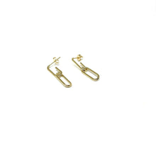 Load image into Gallery viewer, 10K Yellow Gold Paperclip Stud Earrings,Gold Paper Clip Earrings,Topaz Jewelry
