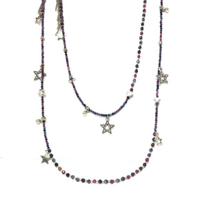 Pink Blue Sapphire Stars Necklace - Topaz Jewelry