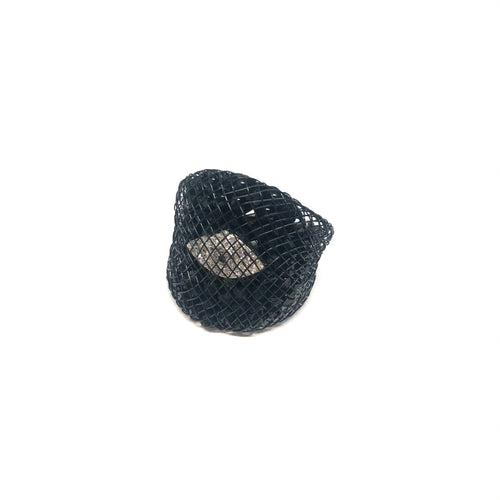 Black Mesh Ring, Black Statement Ring,Black Swarovski Ring,Black Eye Ring, - Topaz Jewelry