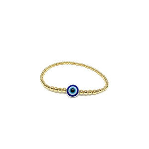 Blue Evil Eye bracelet,Evil Eye Stretch Gold Balls Bracelet,Topaz Jewelry