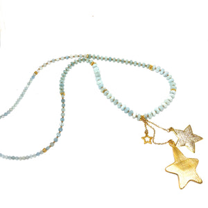 Aqua Star Necklace Stars Statement Necklace- Topaz Jewelry