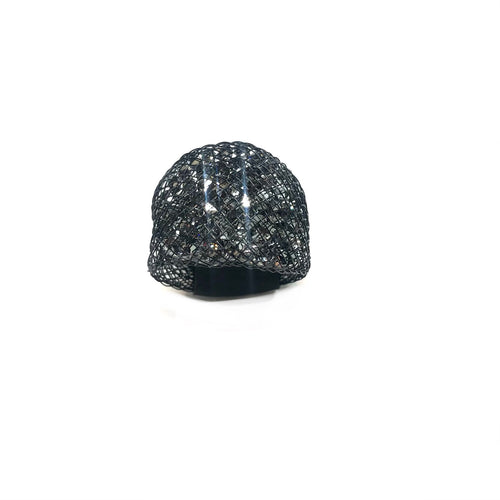 Black Mesh Ring, Black Statement Ring, Silver Swarovski Ring, Black Ring, Sparkly Ring,- Topaz Jewelry