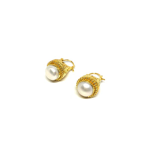 Filigree Gold Vermeil Earrings, Filigree Pearl Earrings, Everyday Pearl Earrings, Topaz Jewelry 