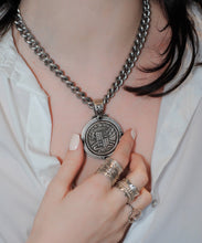 Load image into Gallery viewer, Silver Medallion Necklace, Statement French Medallion Necklace, - Topaz Jewelry
