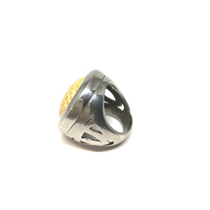 Sterling Silver Statement Ring,Silver Leather Ring,Topaz Jewelry