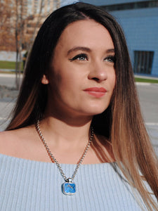 Ocean Blue Square Swarovski Crystal Statement Necklace,Topaz Jewelry