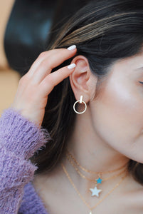 10K Gold Bar Hoop Earrings - Topaz Jewelry