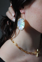 Load image into Gallery viewer, Mother of Pearl Statement Earrings,Mother of Pearl Oval Earrings,Topaz Jewelry.
