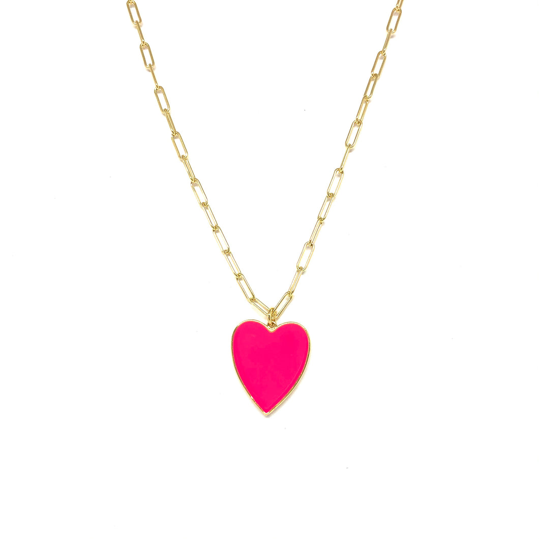 Gold Vermeil Link Chain,Enamel Pink Enamel Heart,Topaz Jewelry