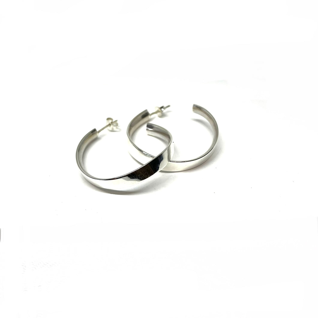 Sterling Silver Wavy Hoop Earrings, 35mm Silver Hoop Earrings,Post Hoop Earrings,Topaz jewelry