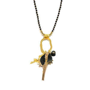 Statement Shell Charm Necklace,Black and Gold Long Necklace - Topaz Jewelry