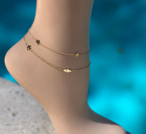 Solid Gold Stars Anklet,Star Solid Gold Anklet,Gold Stars Anklet,Star Anklet - Topaz Jewelry