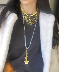 Chunky Gold  Plated Links Necklace,Gold Heart Clasp,Statement Links Necklace Topaz Jewelry