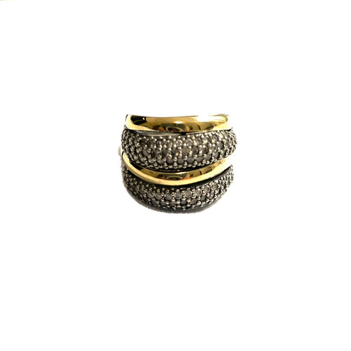 Sterling Silver Dome Ring, 14K Yellow Gold Dome Ring, Pave CZ Dome Ring, Topaz Jewelry