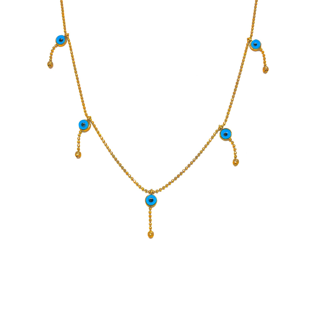 Evil Eye Necklace, Five Blue Eyes Necklace,Evil Eye Choker,Topaz Jewelry